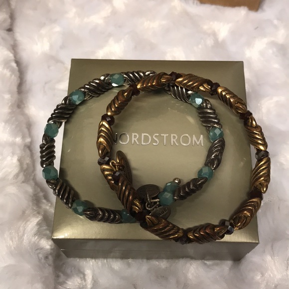 Woven metal Artesian bracelets BOHO with glass stones beautiful metal set of 2 - Picture 9 of 15